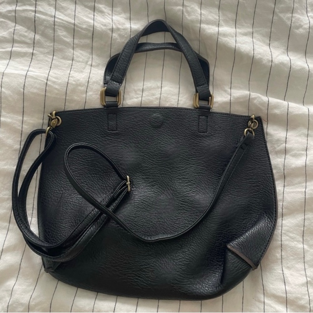 Urban Outfitters faux leather black and cognac reversible bag